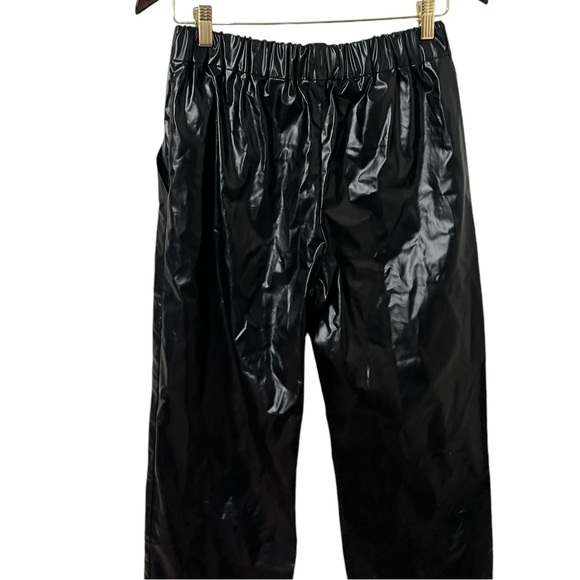 KASSL EDITIONS High Shine Straight Pull On Black Faux Leather Pants Trousers - Picture 8 of 10